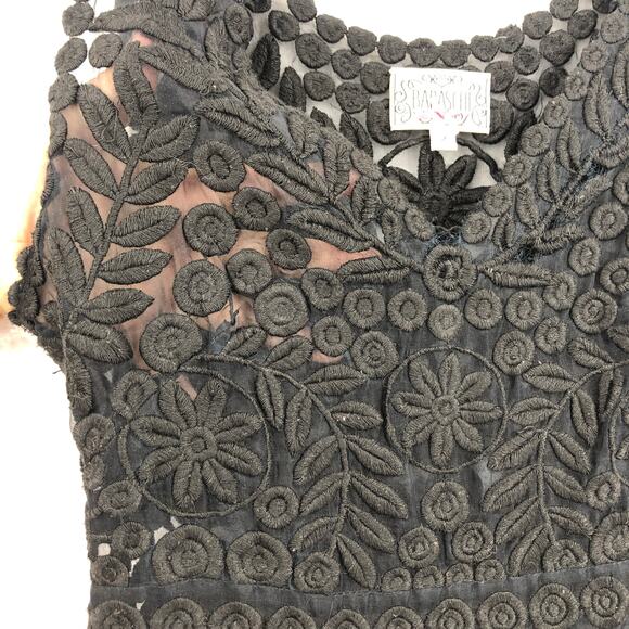 Baraschi Womens Dress 2 Black Silk Floral Lace Sheath Sleeveless Tailored Mini - Picture 2 of 8